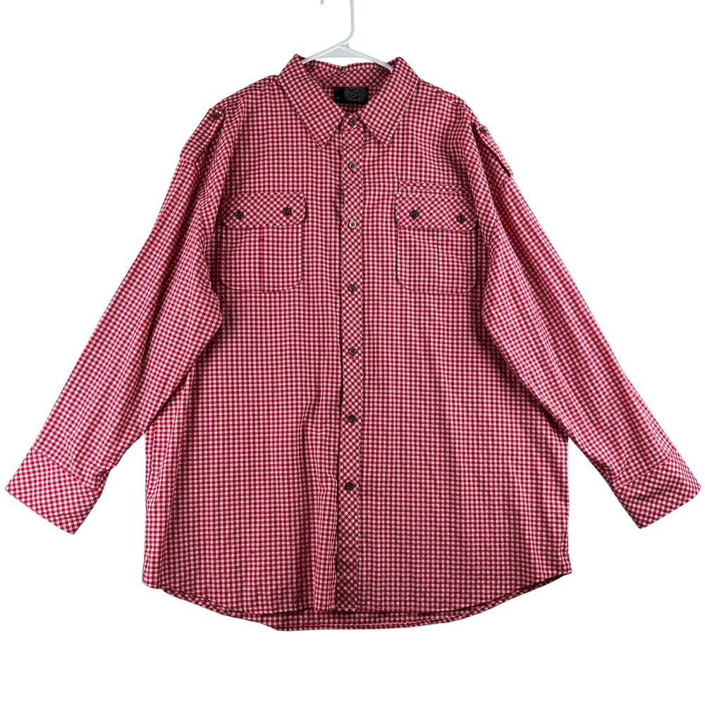 Blue Ink NY Long Sleeve Button Down Shirt Men's 4XL Red White Gingham Plaid Y2K